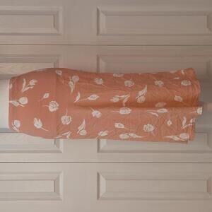 90s Euro Summer Tulip Floral Midi Skirt Muted Salmon Rose Pink A-line Flare XXS